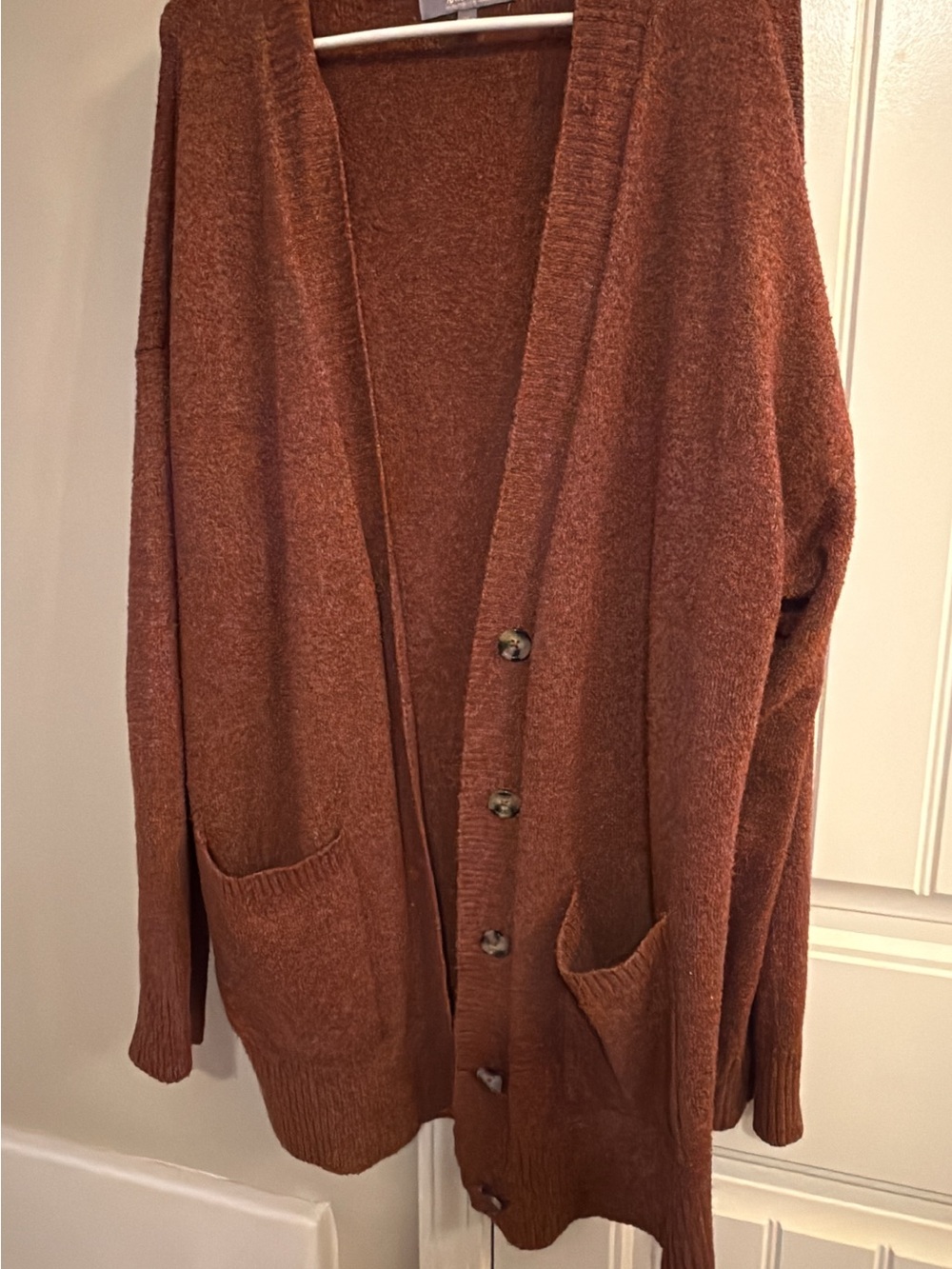 Marled Rust Brown Open-Front Button Cardigan
